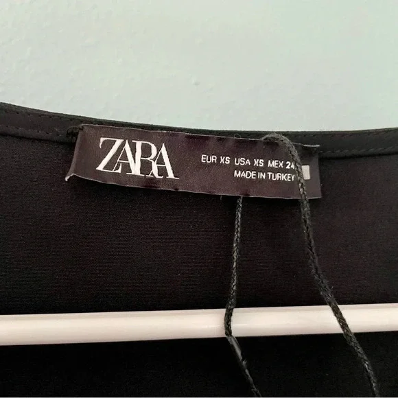 ZARA Black Mini Dress With Organza Sleeves size XS - Picture 5 of 11